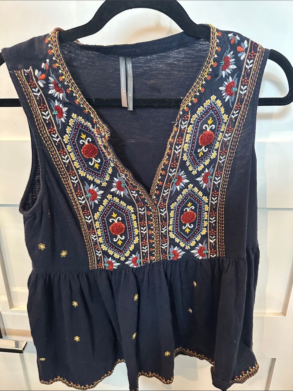 Anthropologie Navy Embroidered Boho Camisole